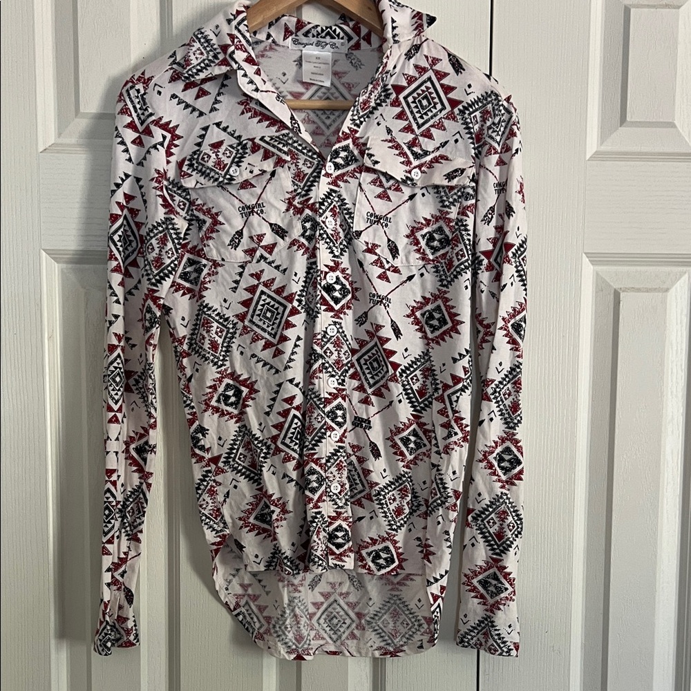 Cowgirl Tuff Print Shirt - White, Red, and Black